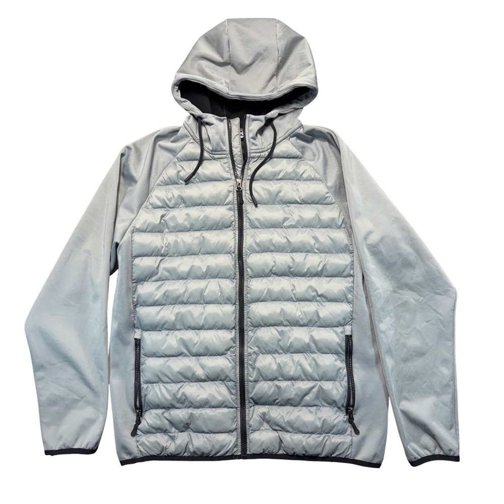 32 Degrees Heat Mens Gray Mixed Media Quilted Hooded Jacket Size M Full Zip